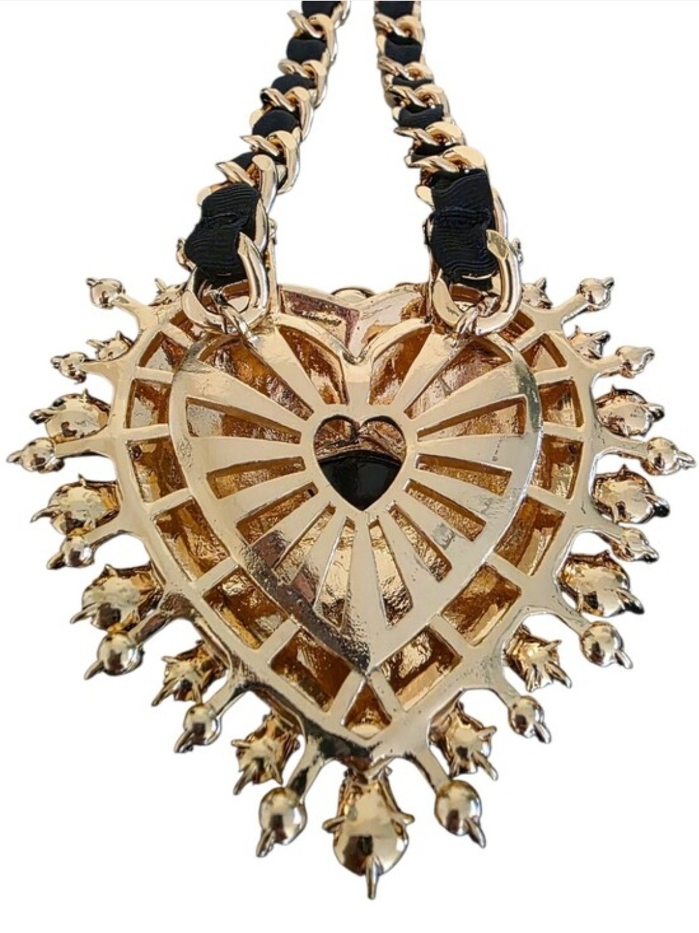 ❤️▪️Betsey Johnson▪️Rockin Riches Heart Statement Gold Necklace Crystal Evil Eye - Picture 4 of 5